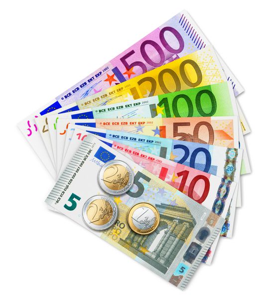 مجموعه ای از اسکناس و سکه یورو