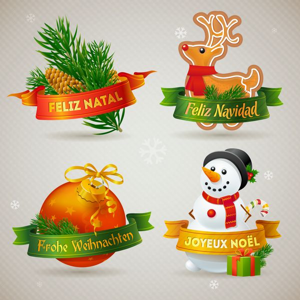 نمادهای کریسمس مبارک به زبان های مختلف پرتغالی اسپانیایی