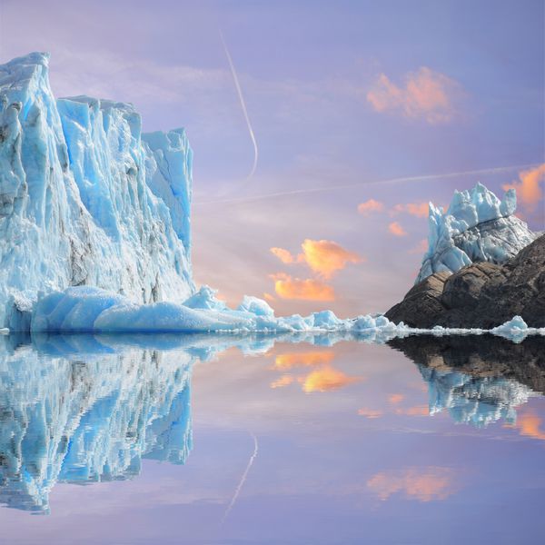 آسمان غروب خورشید بر فراز یخچال طبیعی پریتو مورنو