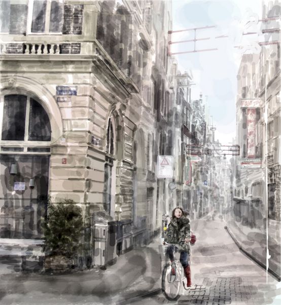 تصویر خیابان شهر دختر دوچرخه سوار اب