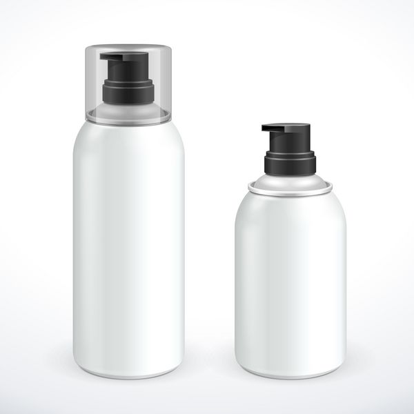 دو قوطی بطری سه بعدی اسپری فلزی فلزی خاکستری نقره ای سفید رنگ