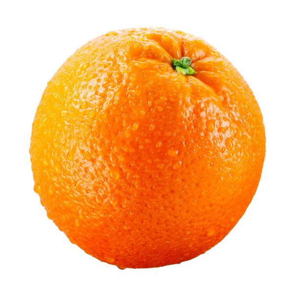 میوه نارنجی با قطره های جدا شده در پس زمینه سفید