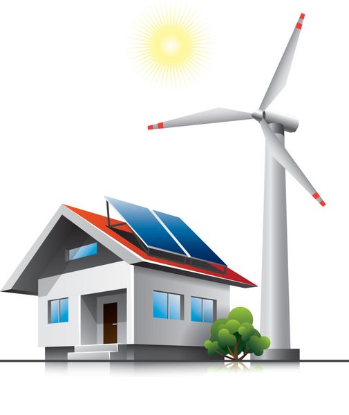 خانه خانوادگی پایدار با پنل های خورشیدی و توربین بادی