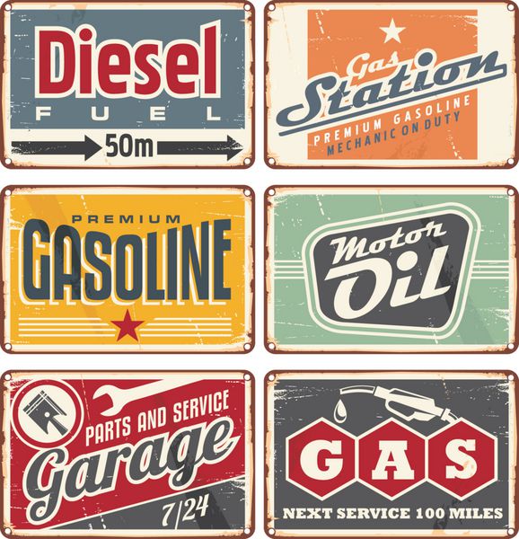 پمپ بنزین ها و تابلوهای قلع قدیمی سرویس ماشین