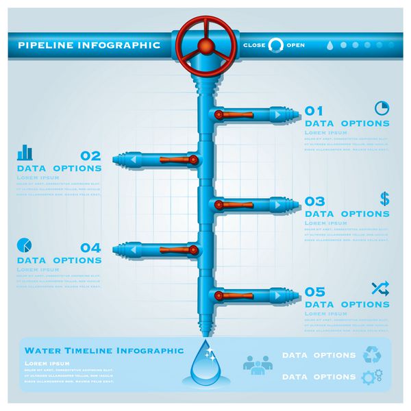 الگوی طراحی جدول زمانی اینفوگرافیک تجاری لوله آب