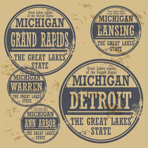 مجموعه تمبر لاستیکی گرانج با نام شهرهای میشیگان