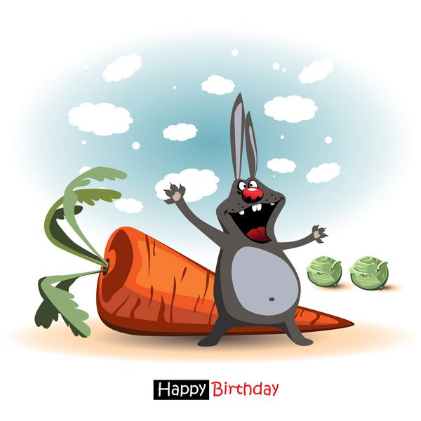 تولدت مبارک لبخند خرگوش خنده دار با هدیه هویج و کلم