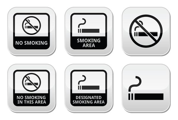 سیگار ممنوع دکمه های وکتور منطقه سیگار کشیدن تنظیم شده است