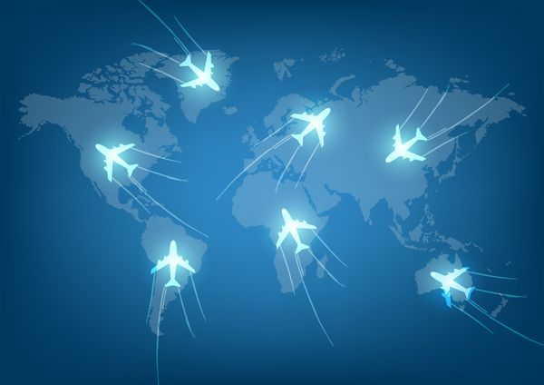 وکتور نقشه سفر جهان با هواپیما