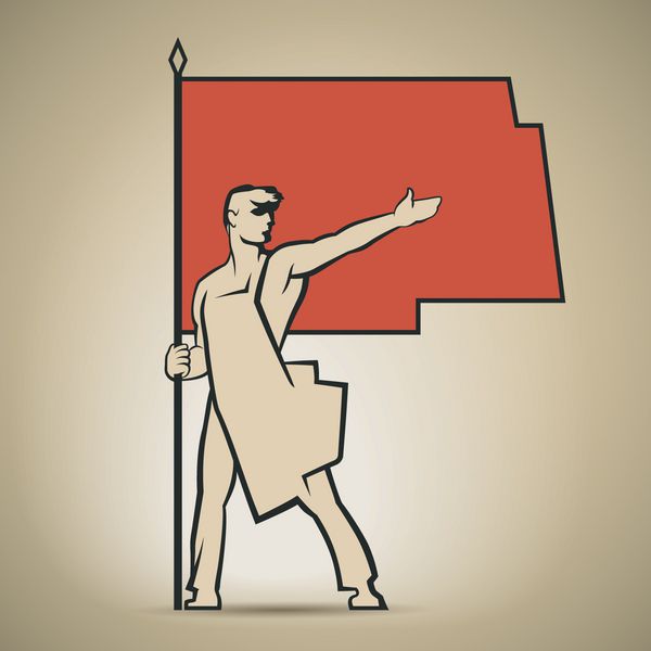کارگر شوروی با پرچم قرمز