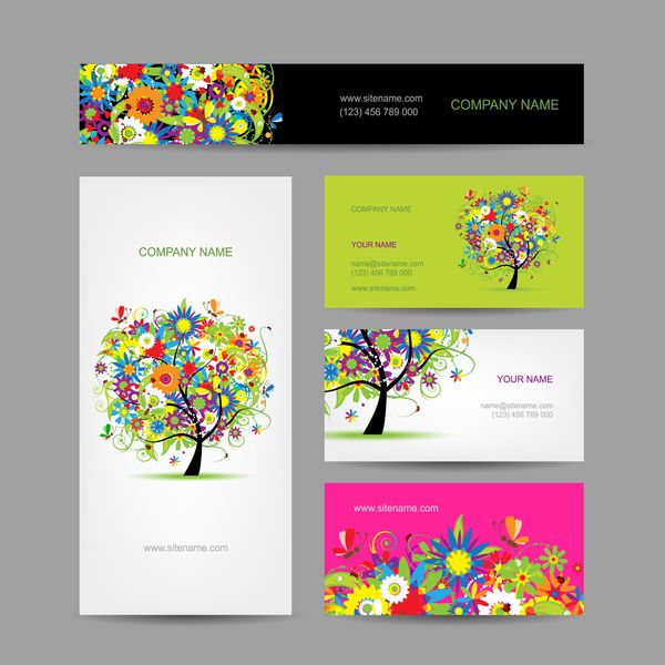 مجموعه ای از کارت درخت گل برای طراحی شما