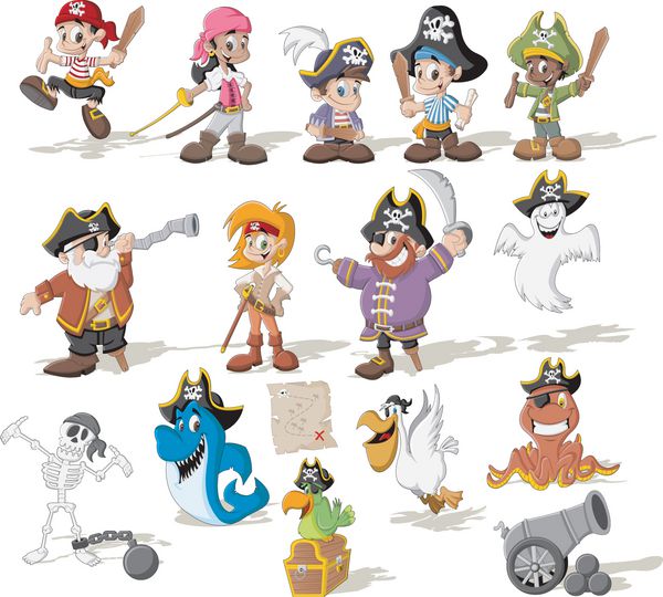 گروه دزدان دریایی کارتونی با حیوانات خنده دار