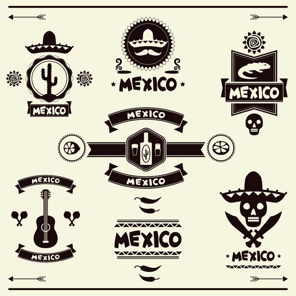 مجموعه مکزیکی از برچسب ها و برچسب ها با نمادها