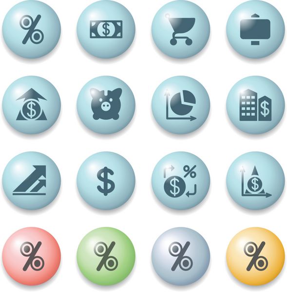 نمادهای مالی روی دکمه های رنگی