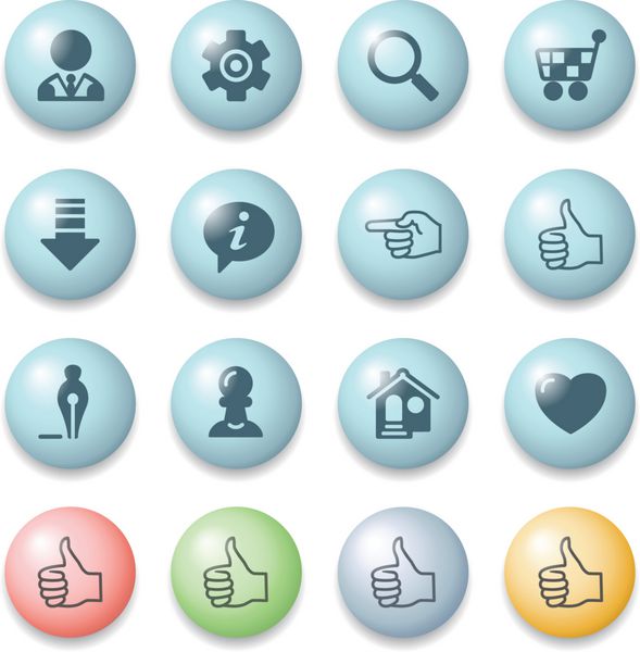 نمادهای وب روی دکمه های رنگی