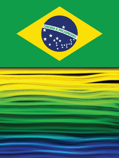 پس‌زمینه آبی سبز زرد و پرچم برزیل موج می‌زند