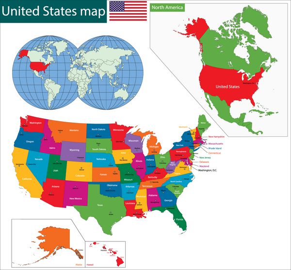 نقشه رنگارنگ ایالات متحده آمریکا
