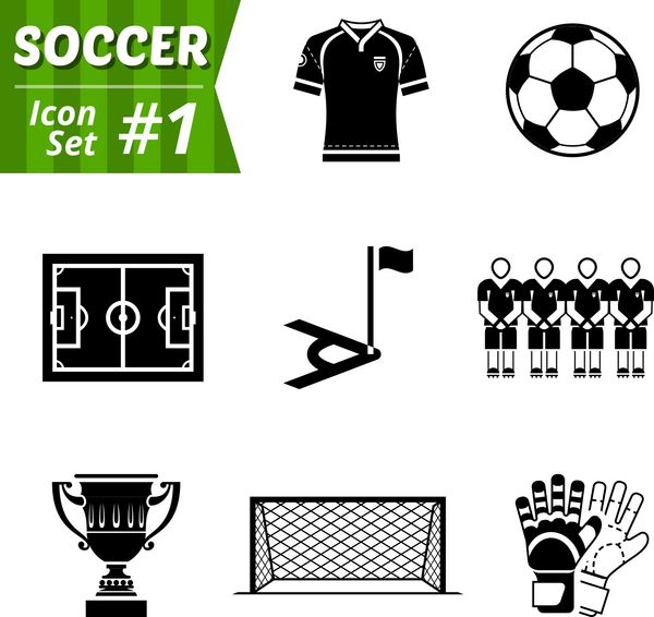 مجموعه آیکون ها از عناصر فوتبال نمادهای انجمن فوتبال