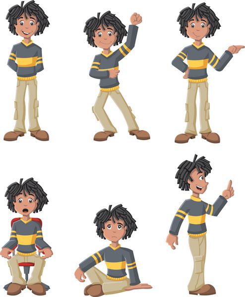 پسر سیاه کارتونی در ژست های مختلف