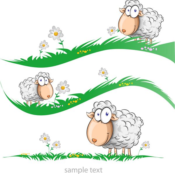 کارتون گوسفند در چمنزار