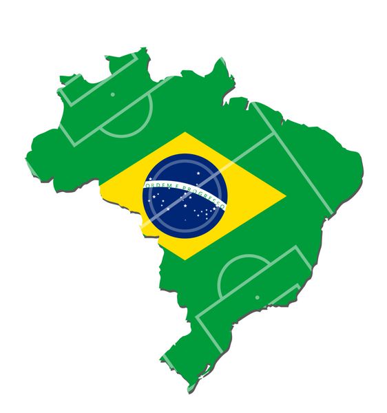 mappa brasile con bandiera brasiliana e campo da calcio