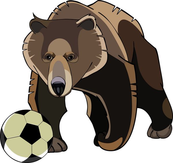 خرس قهوه ای کارتونی با توپ فوتبال