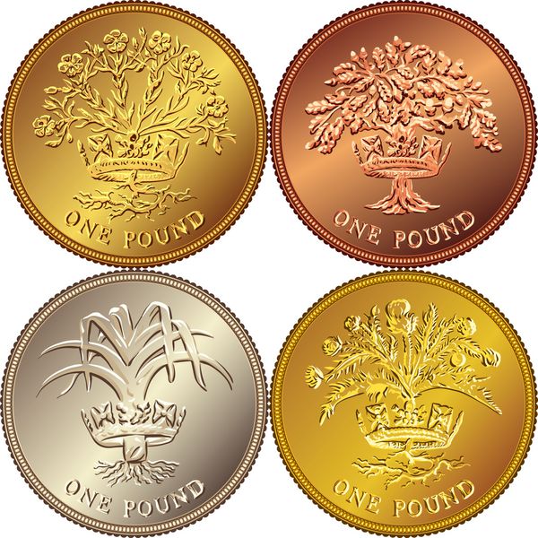 مجموعه وکتور پول بریتانیا سکه طلا یک پوند