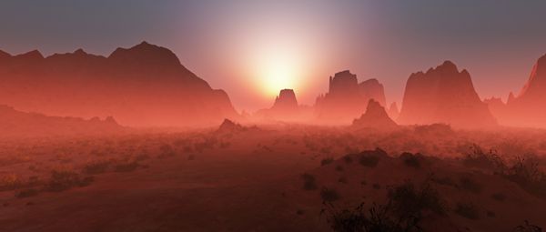 قرمز و منظره بیابانی در غروب آفتاب پانوراما s