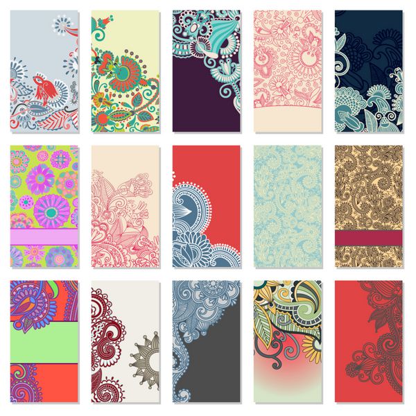مجموعه ای از عناصر کارت ویزیت زینتی گل های رنگارنگ