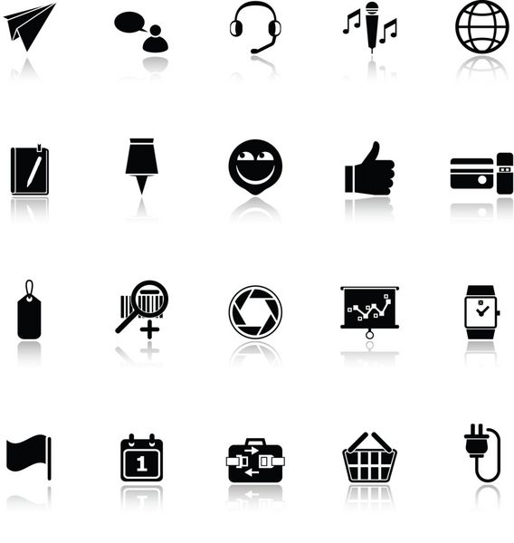 نمادهای صفحه گجت فناوری با بازتاب در پس زمینه سفید