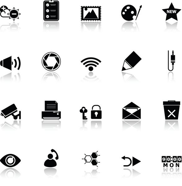 نمادهای کلی صفحه نمایش کامپیوتر با بازتاب در پس زمینه سفید