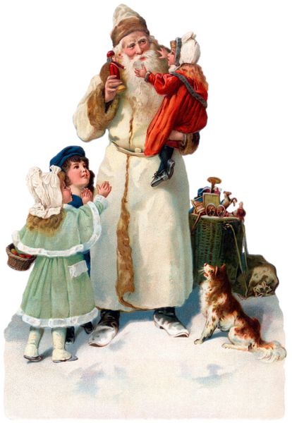 یک تصویر قدیمی کریسمس از St نیکلاس هدیه دادن به کودکان حدود 1890