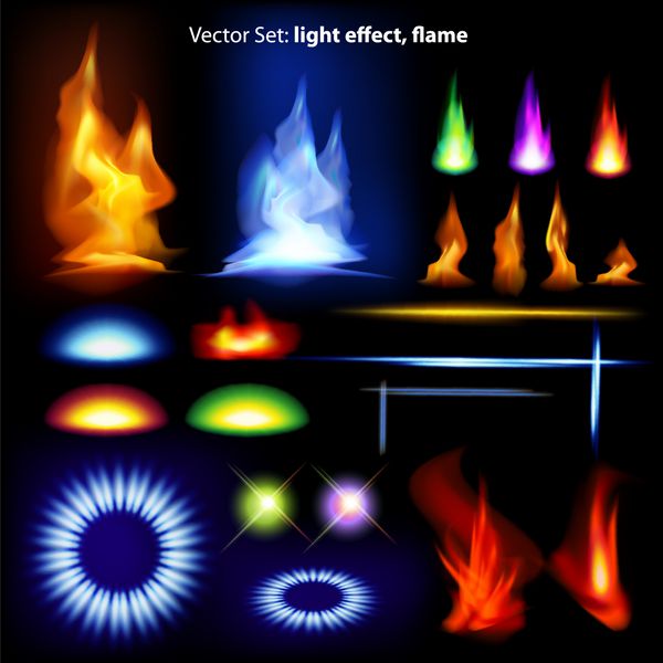 مجموعه وکتور جلوه نور شعله - تعداد زیادی عناصر گرافیکی برای تزئین طرح شما