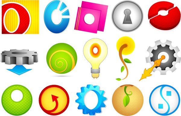 تصویر مجموعه ای از نمادهای مختلف لوگوی رنگارنگ برای الفبای o