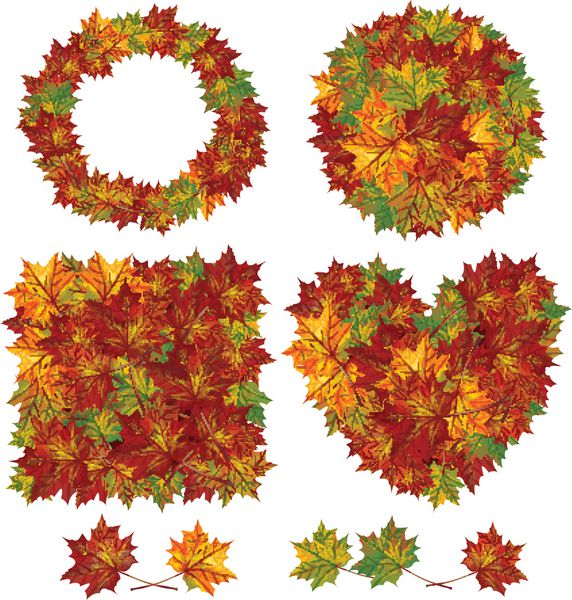 عناصر شکل های مختلف از برگ های پاییزی ساخته شده اند