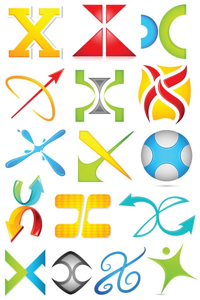 تصویر مجموعه ای از نمادهای مختلف لوگوی رنگارنگ برای الفبای x