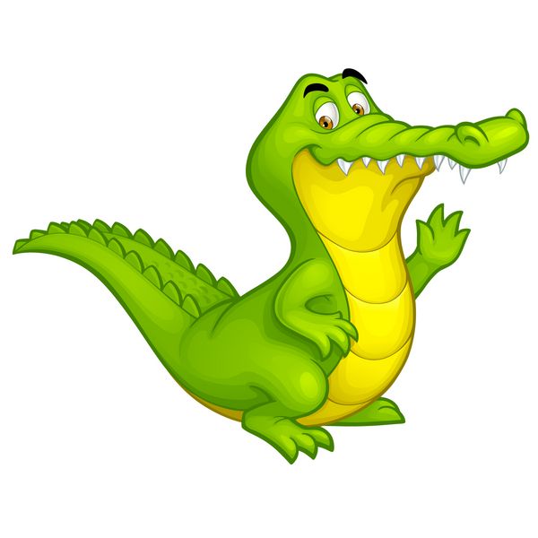 وکتور کارتون تمساح سرگرم کننده شاد با تصویر اسباب بازی شخصیت تمساح جدا شده در پس زمینه سفید