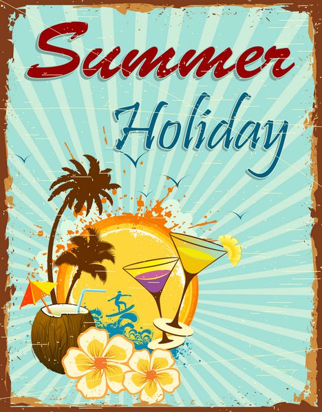 تصویر پوستر تعطیلات تابستانی با درخت نخل و نارگیل