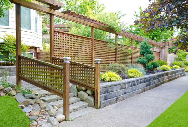 نمایی از حصار چوبی به سبک آسیایی در مقابل خانه