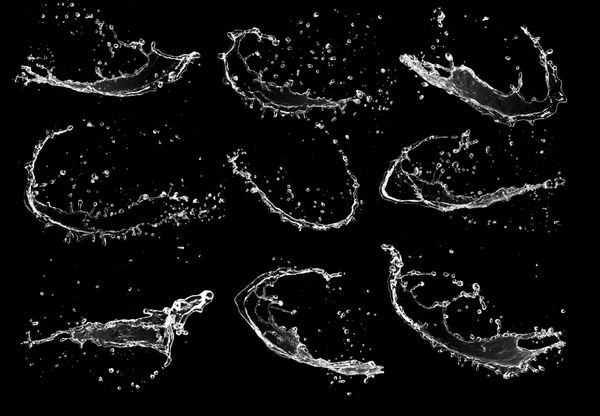 مجموعه پاشش آب با وضوح بالا جدا شده در پس زمینه سیاه