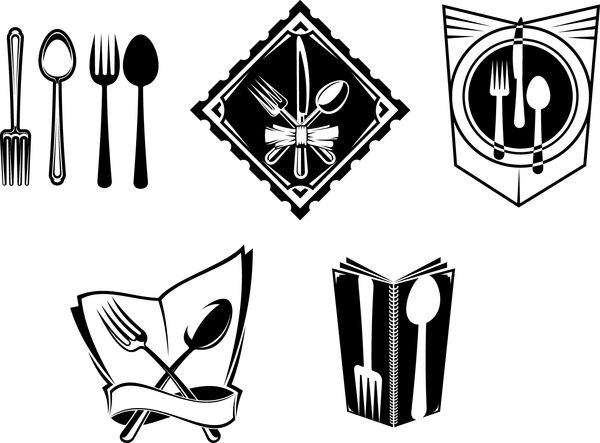 نمادها و نمادهای منوی رستوران برای طراحی سرویس غذا مانند لوگو نسخه jpeg نیز در گالری موجود است