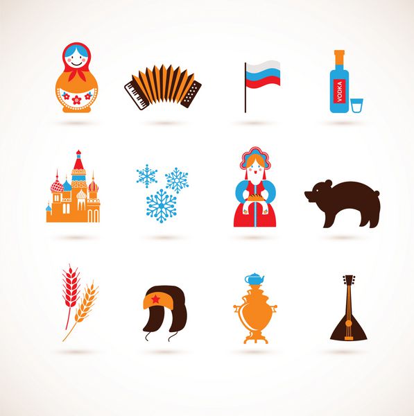 روسیه عشق - قلب با نمادهای وکتور