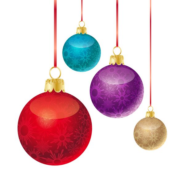 مجموعه ای از توپ های کریسمس با رنگ های مختلف