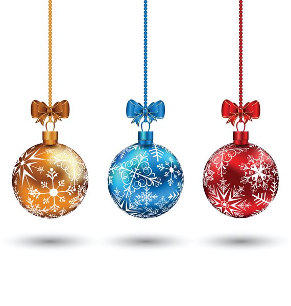 تصویر توپ های چند رنگ کریسمس با کمان جدا شده در پس زمینه سفید - وکتور