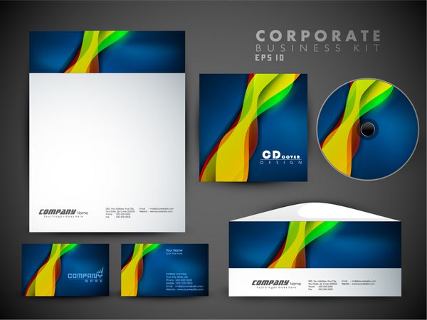 کیت حرفه ای هویت شرکتی یا کیت تجاری برای کسب و کار شما شامل طرح های جلد سی دی کارت ویزیت پاکت نامه و سر نامه با فرمت است