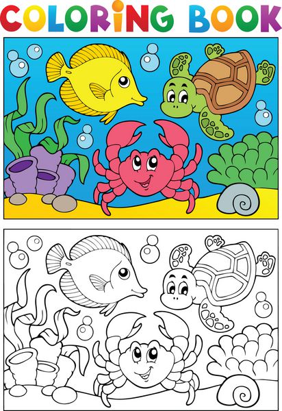 کتاب رنگ آمیزی با حیوانات دریایی 5 - وکتور