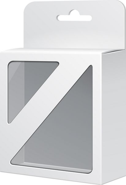 جعبه بسته بندی محصول سفید با پنجره مستطیل شکل تصویر جدا شده در پس زمینه سفید آماده برای طراحی شما وکتور