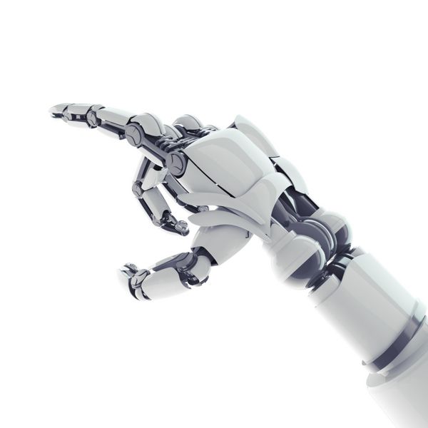 بازوی اشاره گر رباتیک جدا شده در پس زمینه سفید