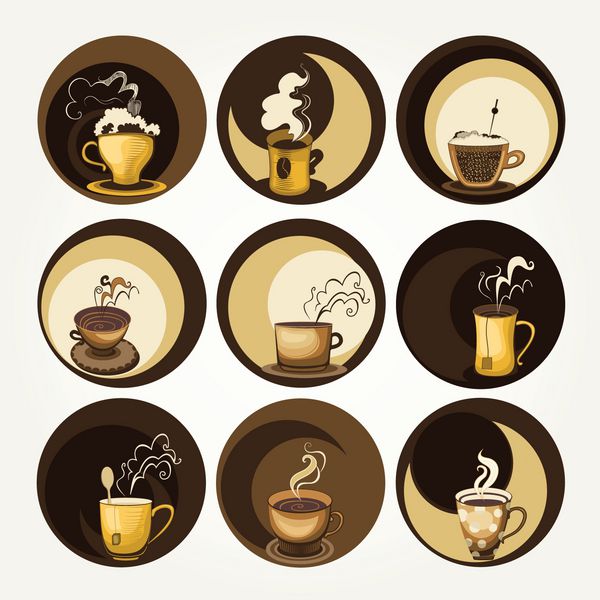 نمادها و نمادهای قهوه و چای برای طراحی غذا