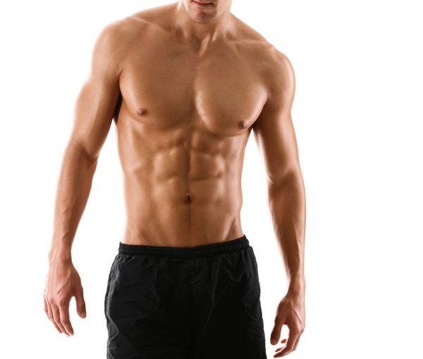 نیمی از بدن مرد ورزشکار عضلانی جدا شده روی سفید